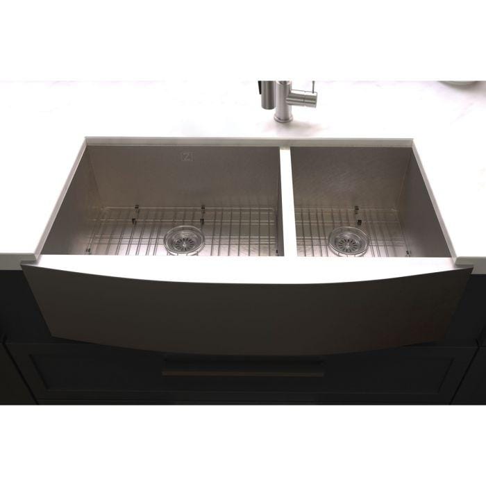 ZLINE Courchevel Farmhouse 36" Undermount Double Bowl Sink in DuraSnow® Stainless Steel (SA60D-36S)