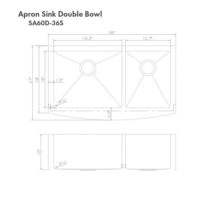 ZLINE Courchevel Farmhouse 36" Undermount Double Bowl Sink in DuraSnow® Stainless Steel (SA60D-36S)