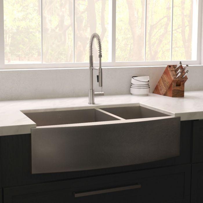 ZLINE Courchevel Farmhouse 36" Undermount Double Bowl Sink in DuraSnow® Stainless Steel (SA60D-36S)