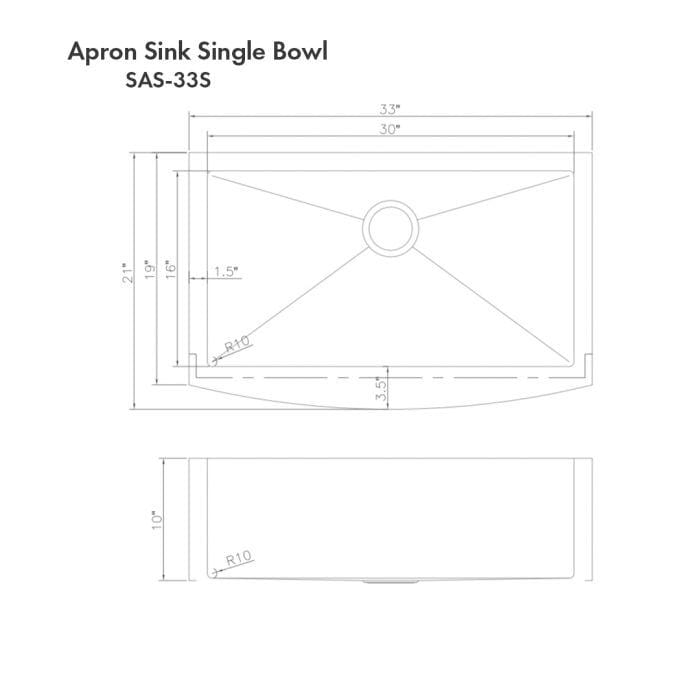 ZLINE Vail Farmhouse 33" Undermount Single Bowl Sink in DuraSnow® Stainless Steel (SAS-33S)