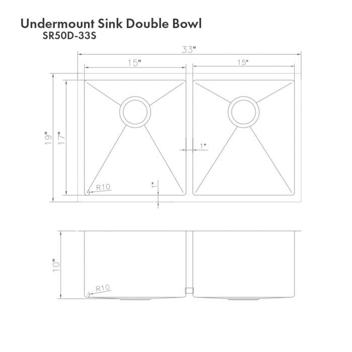 ZLINE Anton 33" Undermount Double Bowl Sink in DuraSnow® Stainless Steel (SR50D-33S)