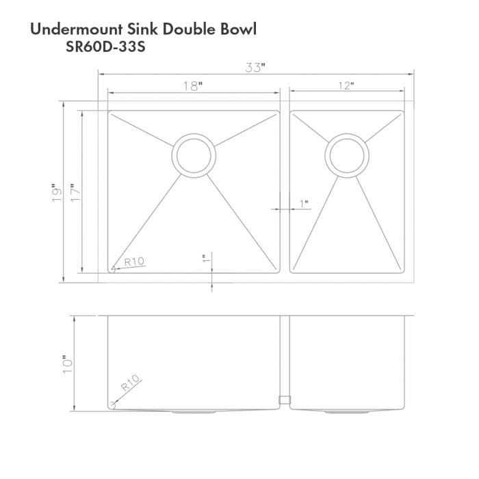 ZLINE Chamonix 33" Undermount Double Bowl Sink in DuraSnow® Stainless Steel (SR60D-33S)