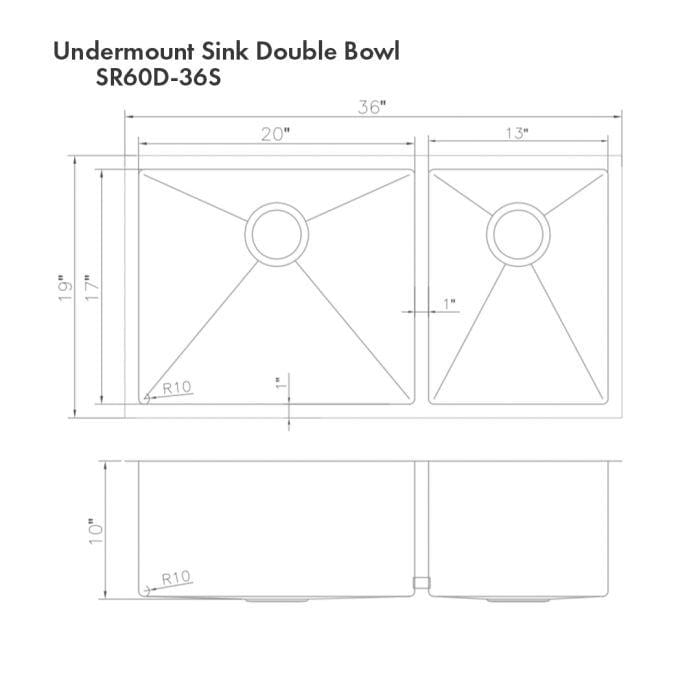 ZLINE Chamonix 36" Undermount Double Bowl Sink in DuraSnow® Stainless Steel (SR60D-36S)