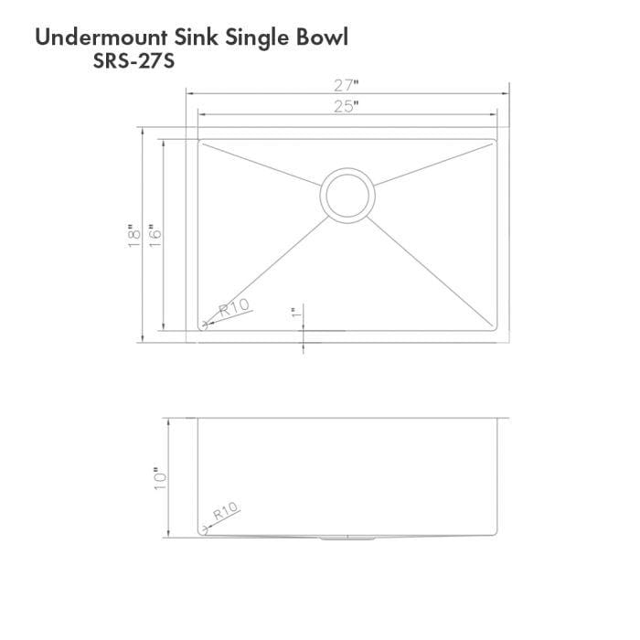 ZLINE Meribel 27" Undermount Single Bowl Sink in DuraSnow® Stainless Steel (SRS-27S)