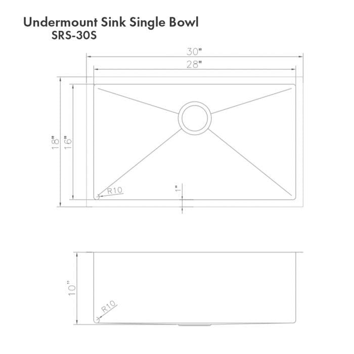 ZLINE Meribel 30" Undermount Single Bowl Sink in DuraSnow® Stainless Steel (SRS-30S)