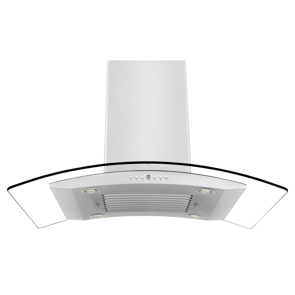 ZLINE Convertible Vent Island Mount Range Hood in Stainless Steel & Glass (GL14i)