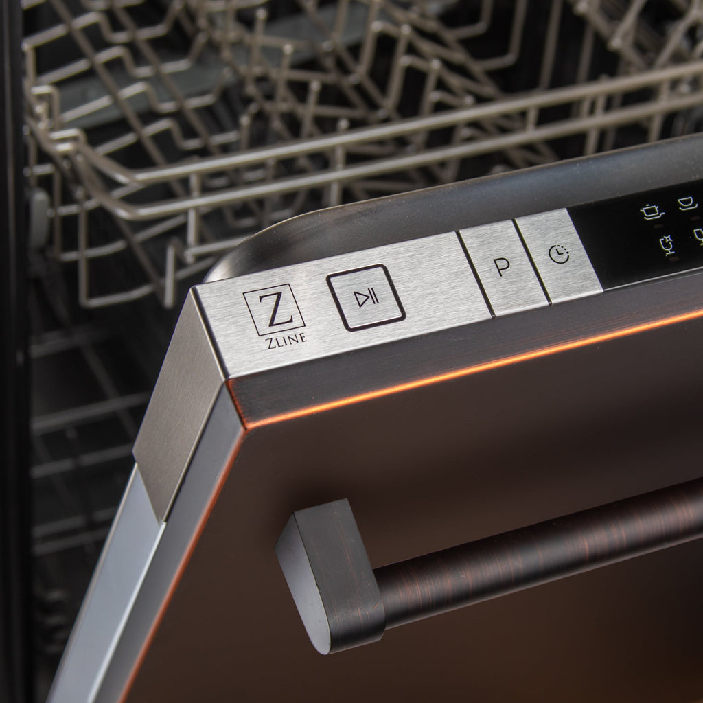 ZLINE 18 in. Compact Top Control Dishwasher with Oil-Rubbed Bronze Panel and Traditional Handle, 52dBa (DW-ORB-H-18)