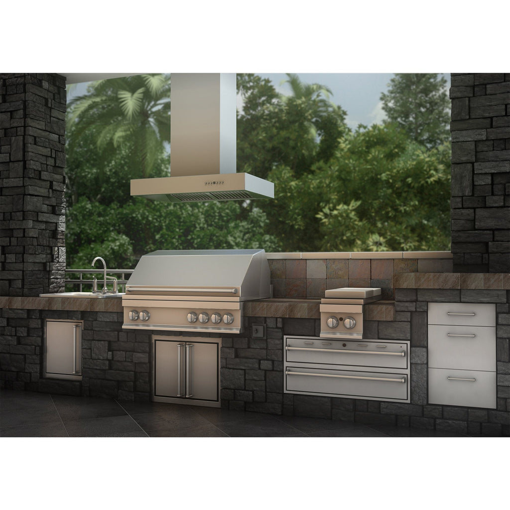 ZLINE Ducted Outdoor Island Mount Range Hood in Stainless Steel (KECOMi-304)