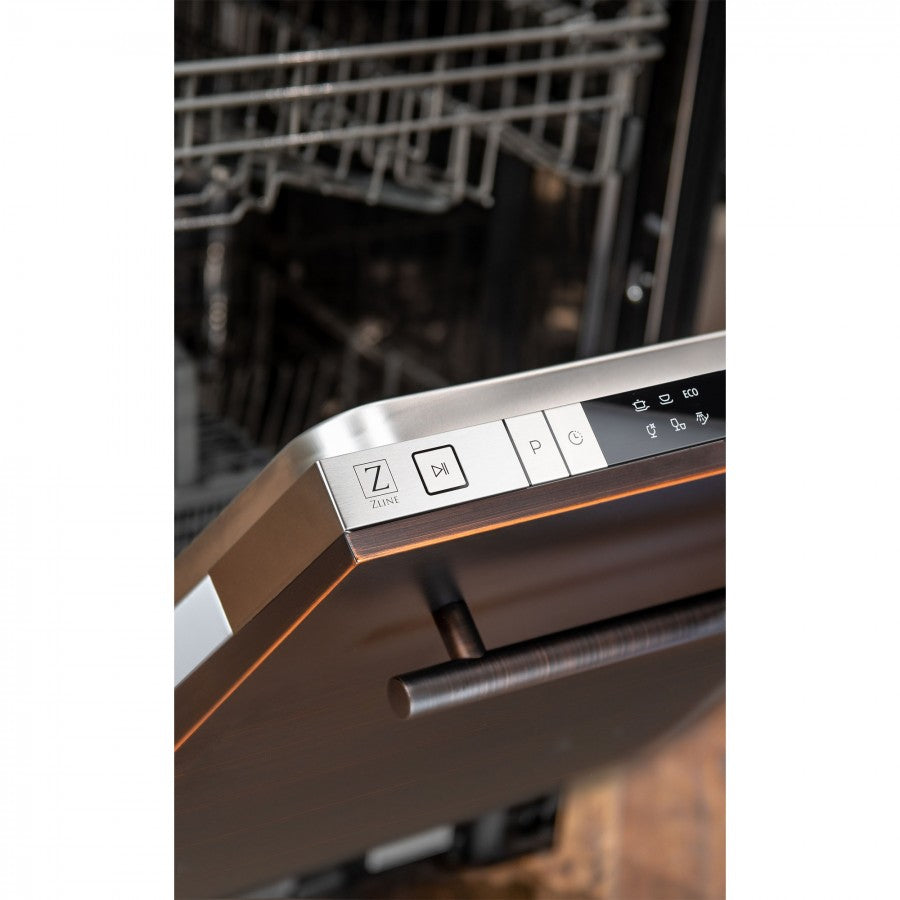 ZLINE 18 in. Compact Top Control Dishwasher with Oil-Rubbed Bronze Panel and Modern Style Handle, 52 dBa (DW-ORB-18)