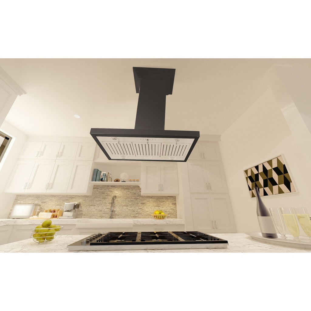 ZLINE Convertible Vent Wooden Island Mount Range Hood in Black (KBiCC)