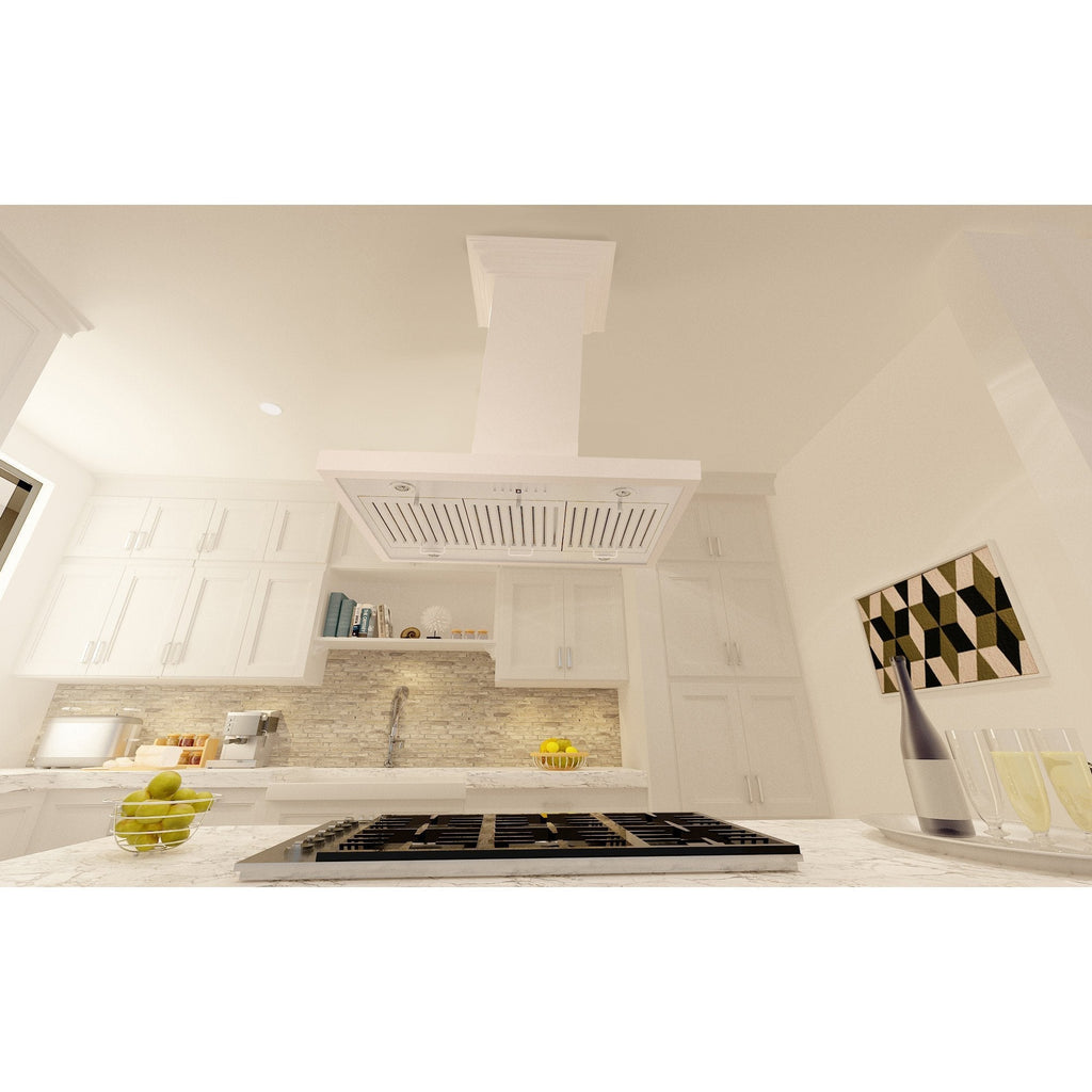 ZLINE Convertible Vent Wooden Island Mount Range Hood in Cottage White (KBiTT)