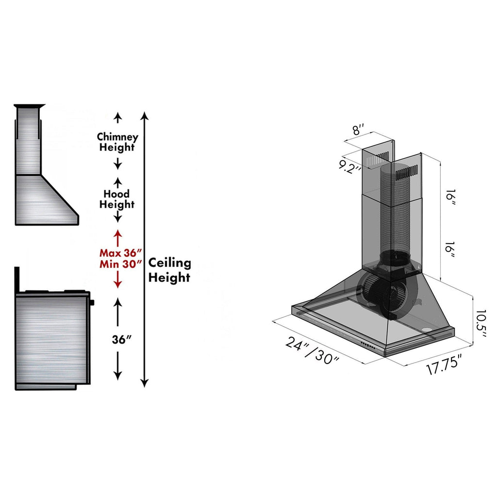 ZLINE Convertible Vent Wall Mount Range Hood in Stainless Steel