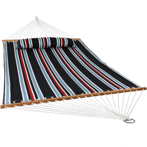 Double Hammock with Pillow | Quilted Fabric | Spreader Bars Included