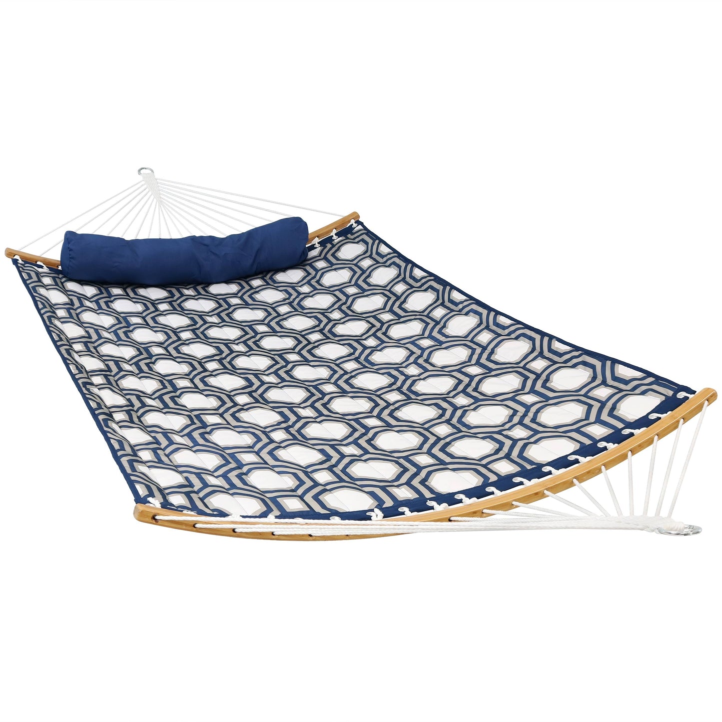 Quilted Hammock with Curved Bamboo Spreader Bar and Pillow