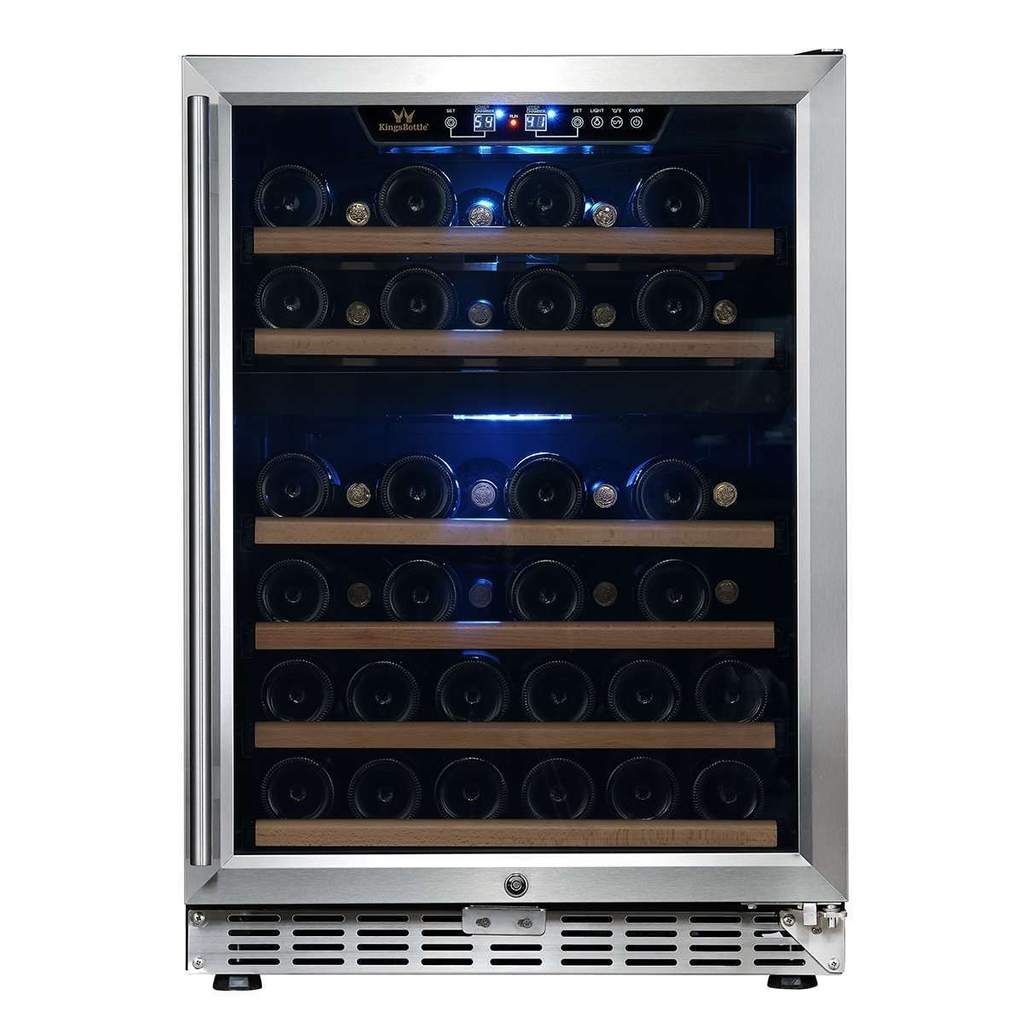 KingsBottle 24” Wide 44 Bottle Dual Zone Wine Cooler, Triple Glassdoor With two Low-E