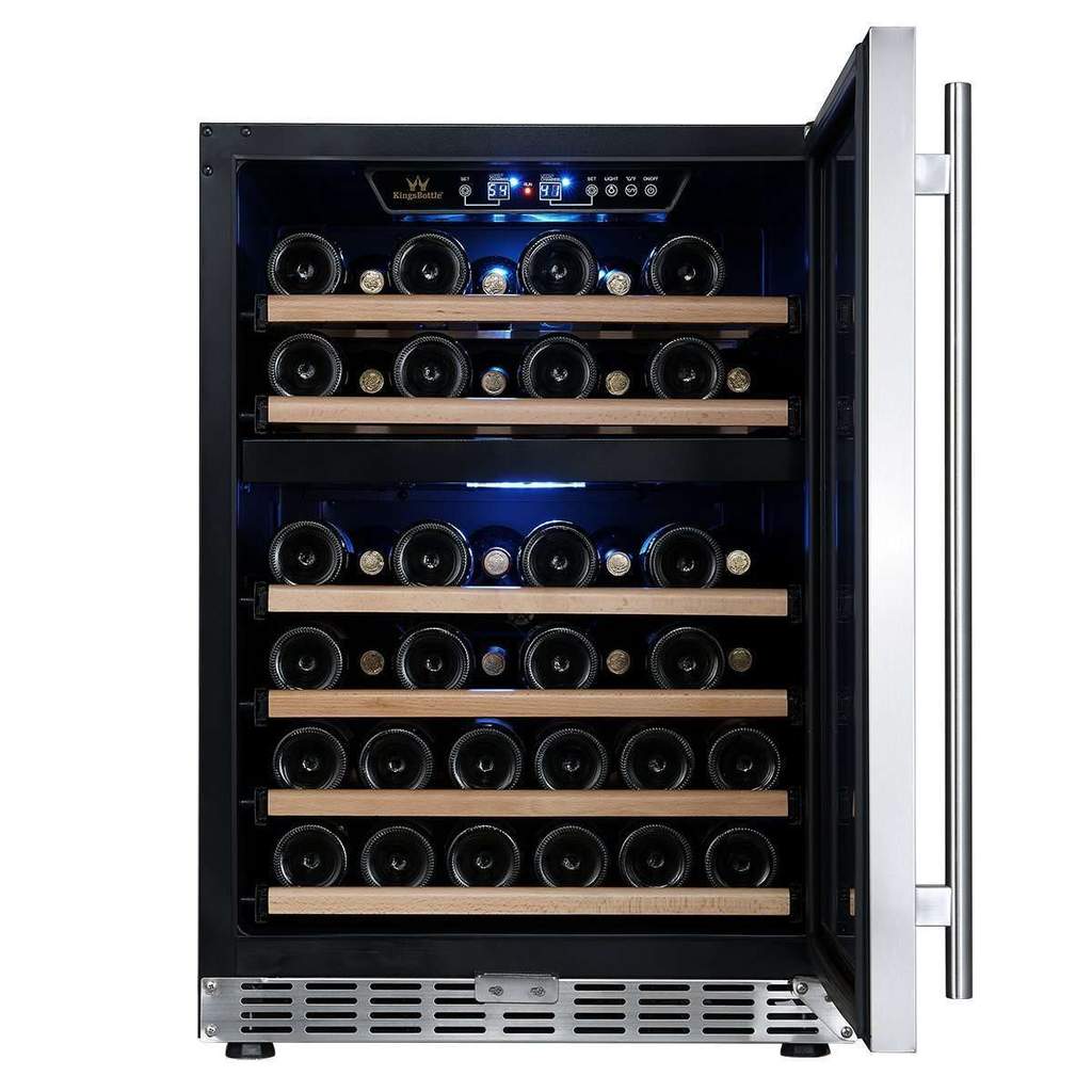 KingsBottle 24” Wide 44 Bottle Dual Zone Wine Cooler, Triple Glassdoor With two Low-E