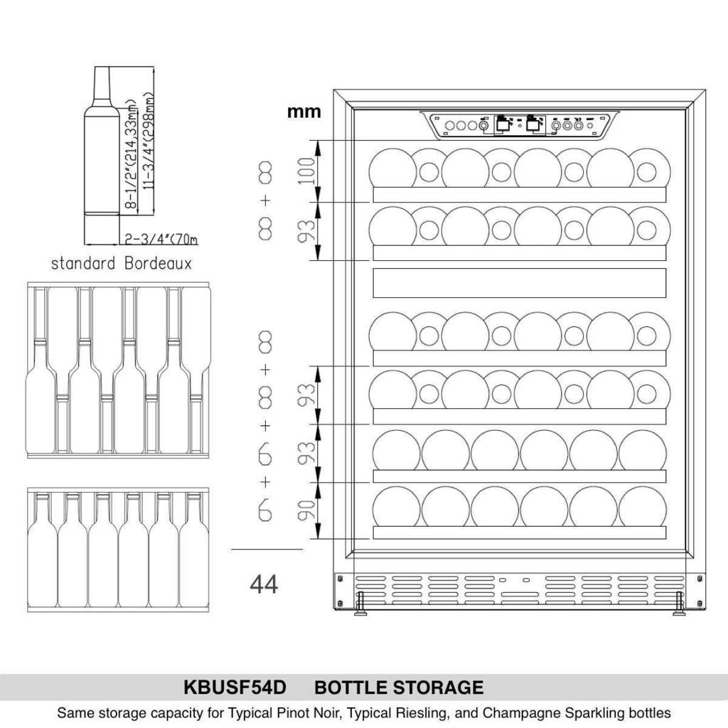 KingsBottle 24” Wide Dual Zone Wine Cooler | 44 Bottle | Triple Glassdoor w/ two Low-E | KBUSF54D