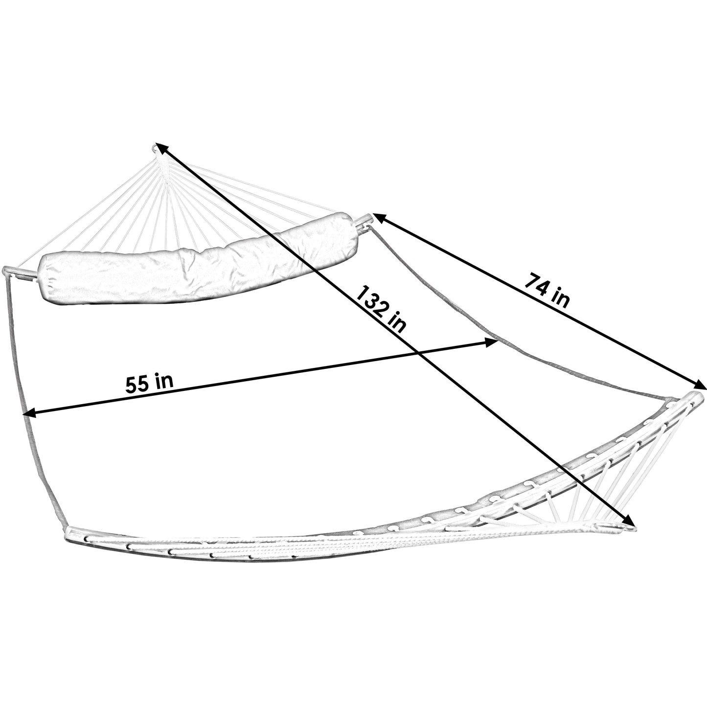 Quilted Hammock with Curved Bamboo Spreader Bar and Pillow