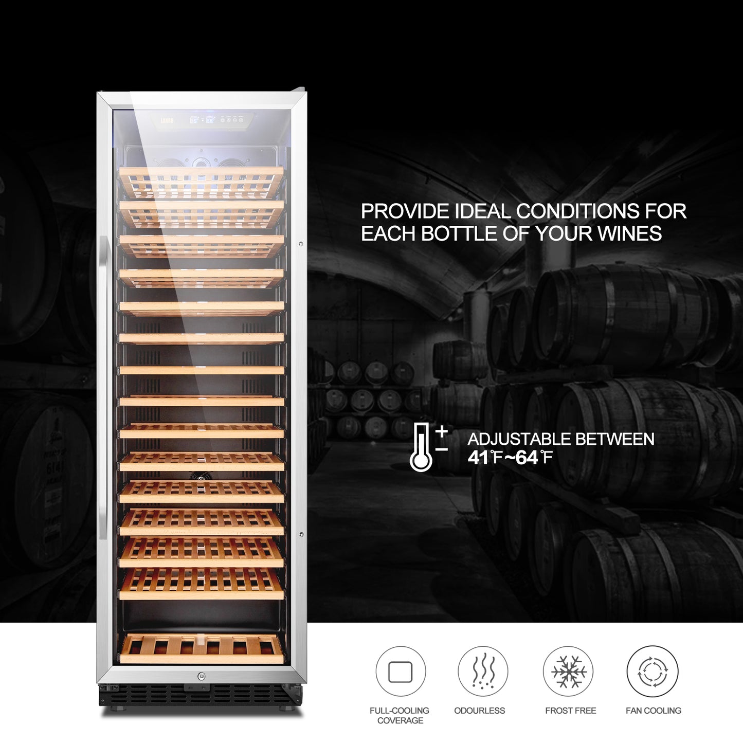 Lanbo 24" Wide, 171 Bottle Single Zone Wine Cooler