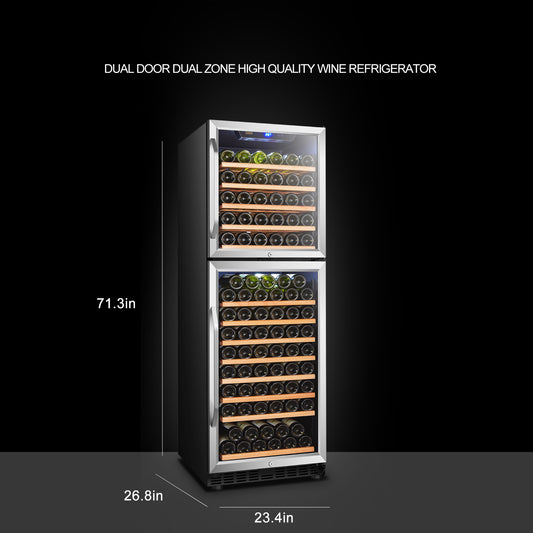 Lanbo 24" Wide, 162 Bottle Dual Zone Wine Cooler | Dual Doors