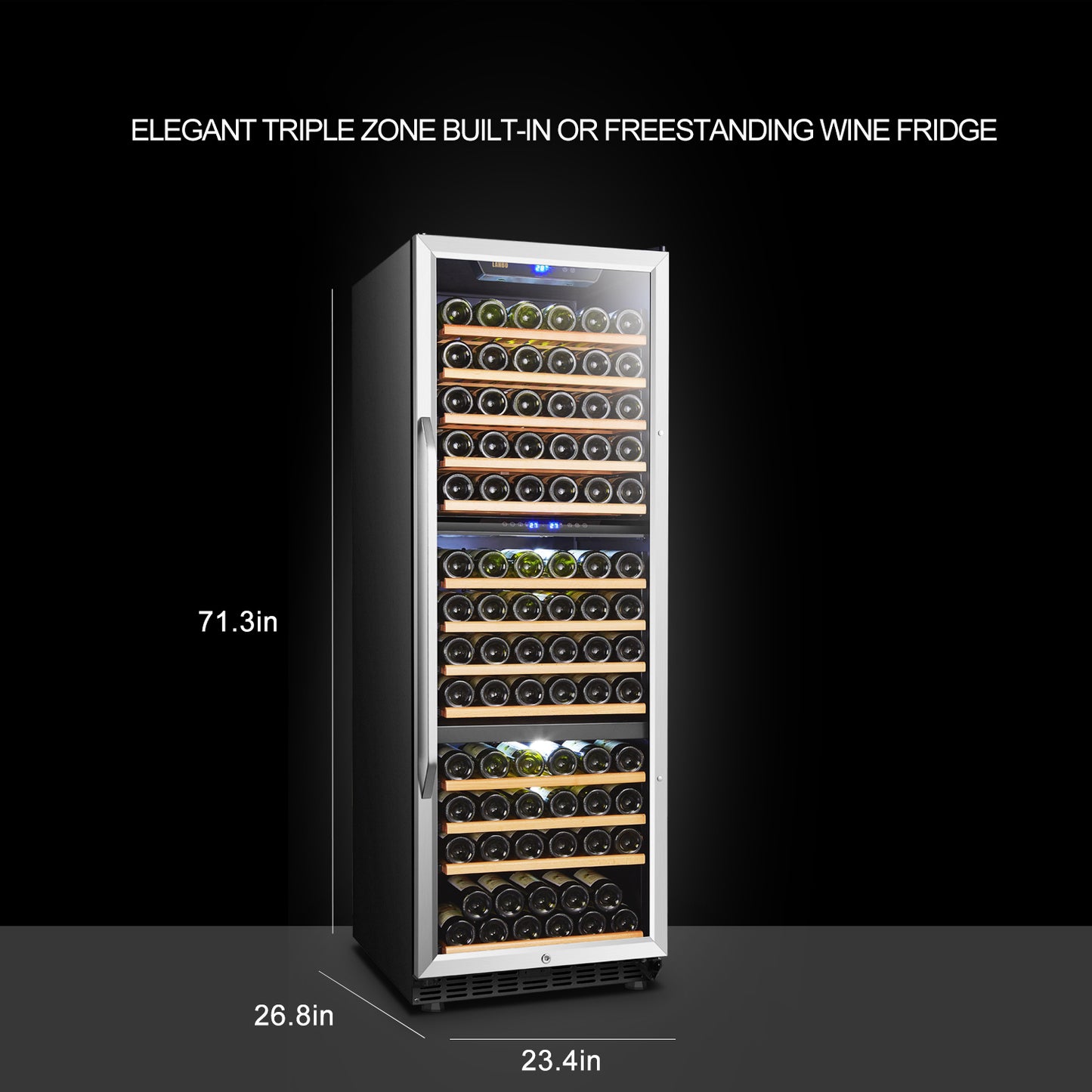 Lanbo 24" Wide, 149 Bottle Triple Zone Wine Cooler