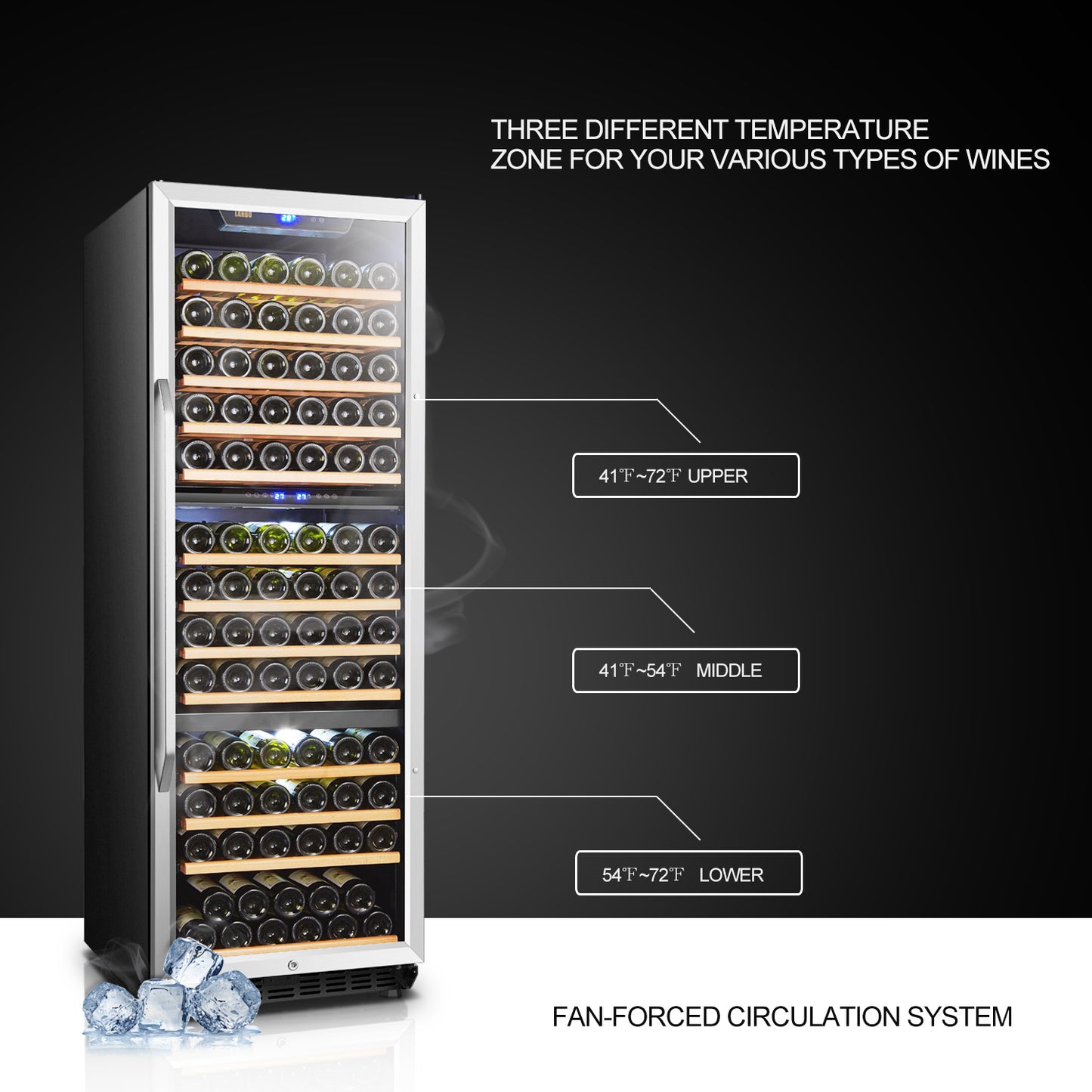 Lanbo 24" Wide, 149 Bottle Triple Zone Wine Cooler