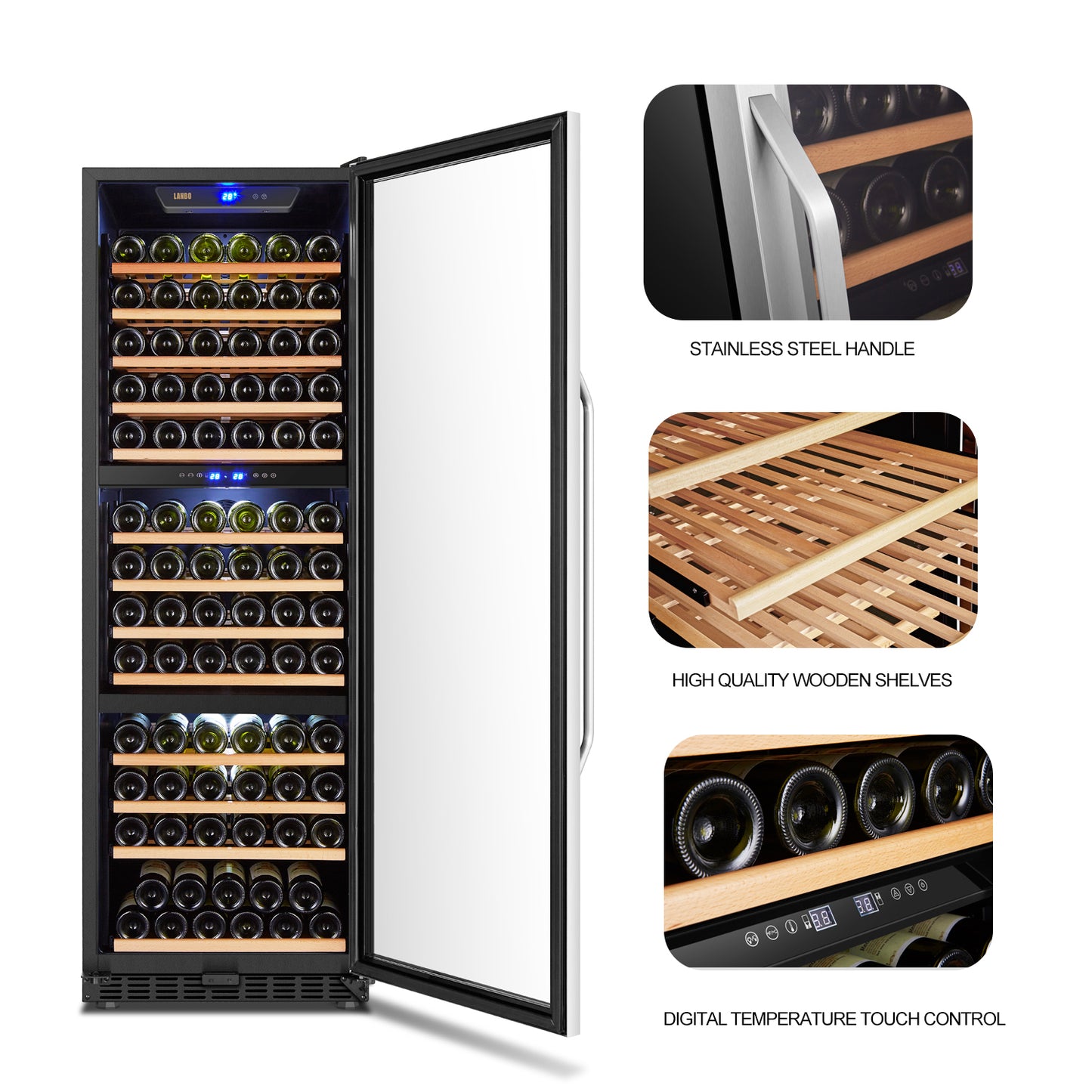 Lanbo 24" Wide, 149 Bottle Triple Zone Wine Cooler