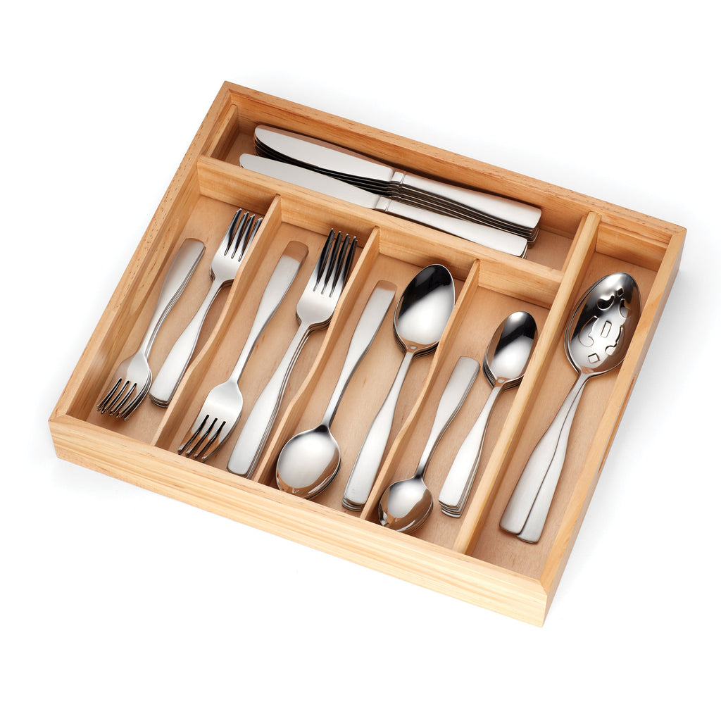 Madison 62-Piece Flatware Set with Oak Tray