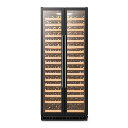 LanboPro 32" Wide, 289 Bottle Single Zone Wine Cooler | Glass French Doors | Black Exterior Finish