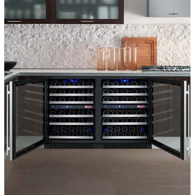 Allavino 47” Wide 112 Bottle Four Zone Side-by-Side Wine Cooler | Tru-Vino Technology and FlexCount II Shelving