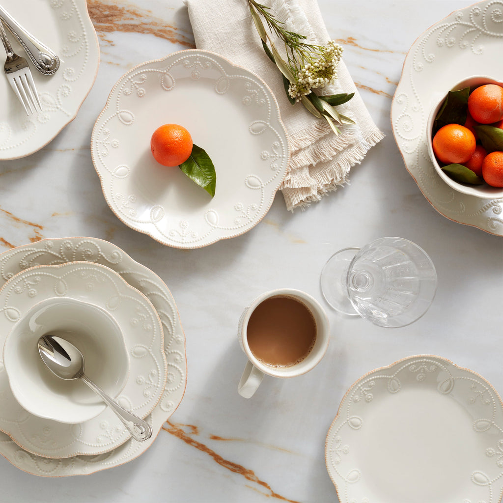 French Perle 12-Piece Plate & Mug Dinnerware Set