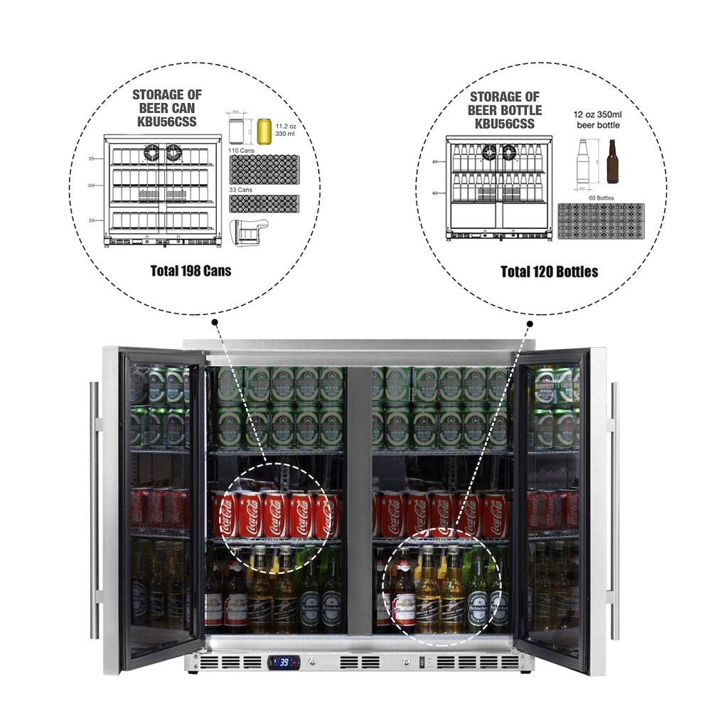 KingsBottle 36” Beverage Center | Holds 169 Cans | Heated Glass | KBU56M