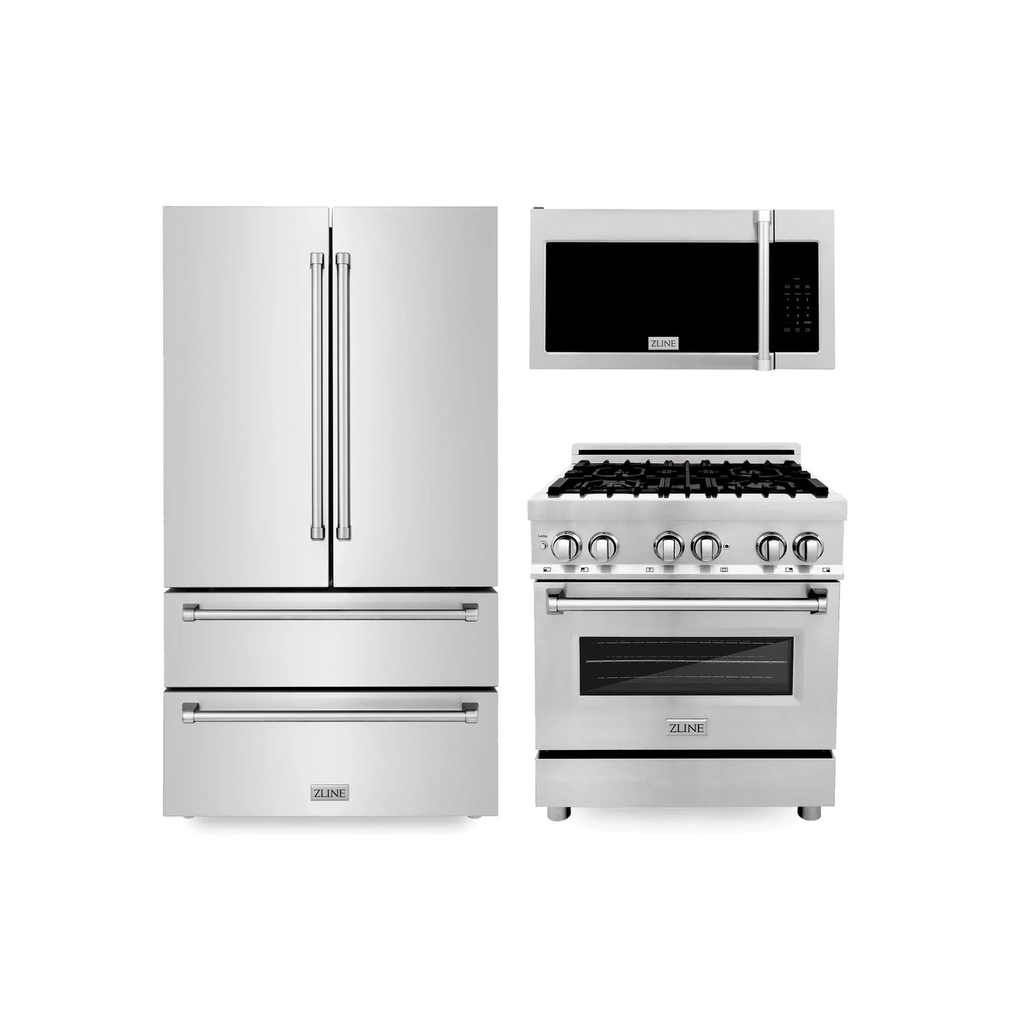 ZLINE 3 Piece Kitchen Package | Refrigerator | Dual Fuel Range | Over the Range Microwave