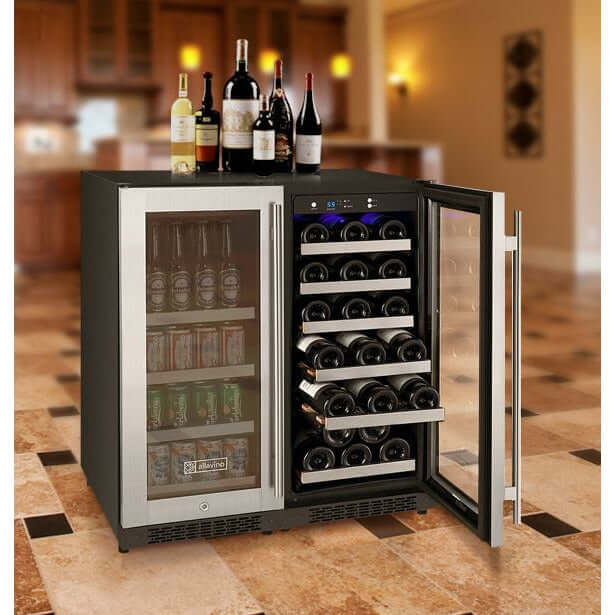 Allavino 30” Dual Zone Side by Side Wine & Beverage Center Combo | Holds 30 Bottles/88 Cans | Tru-Vino Technology and FlexCount II Shelving