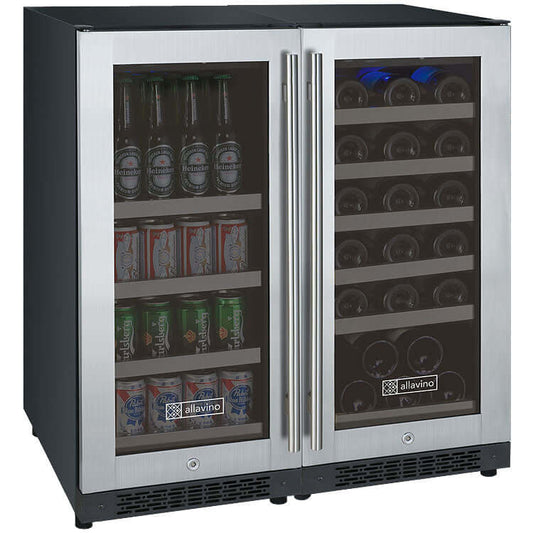 Allavino 30” Dual Zone Side by Side Wine & Beverage Center Combo | Holds 30 Bottles/88 Cans | Tru-Vino Technology and FlexCount II Shelving