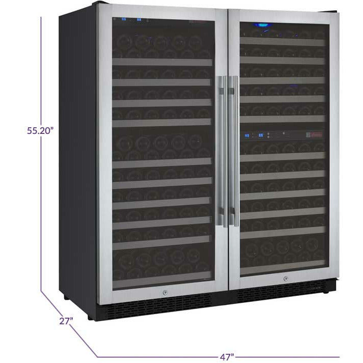 Allavino 47” Wide | 249 Bottle Triple Zone Side-by-Side Wine Cooler | Tru-Vino Technology and FlexCount II Shelving