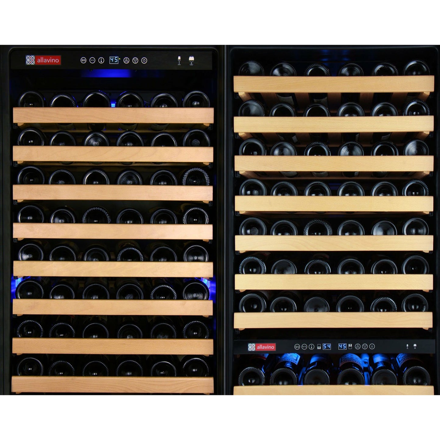 Allavino 48 Inch Wide | 346 Bottle Triple Zone Side-by-Side Wine Cooler | Tru-Vino Technology and FlexCount II Shelving