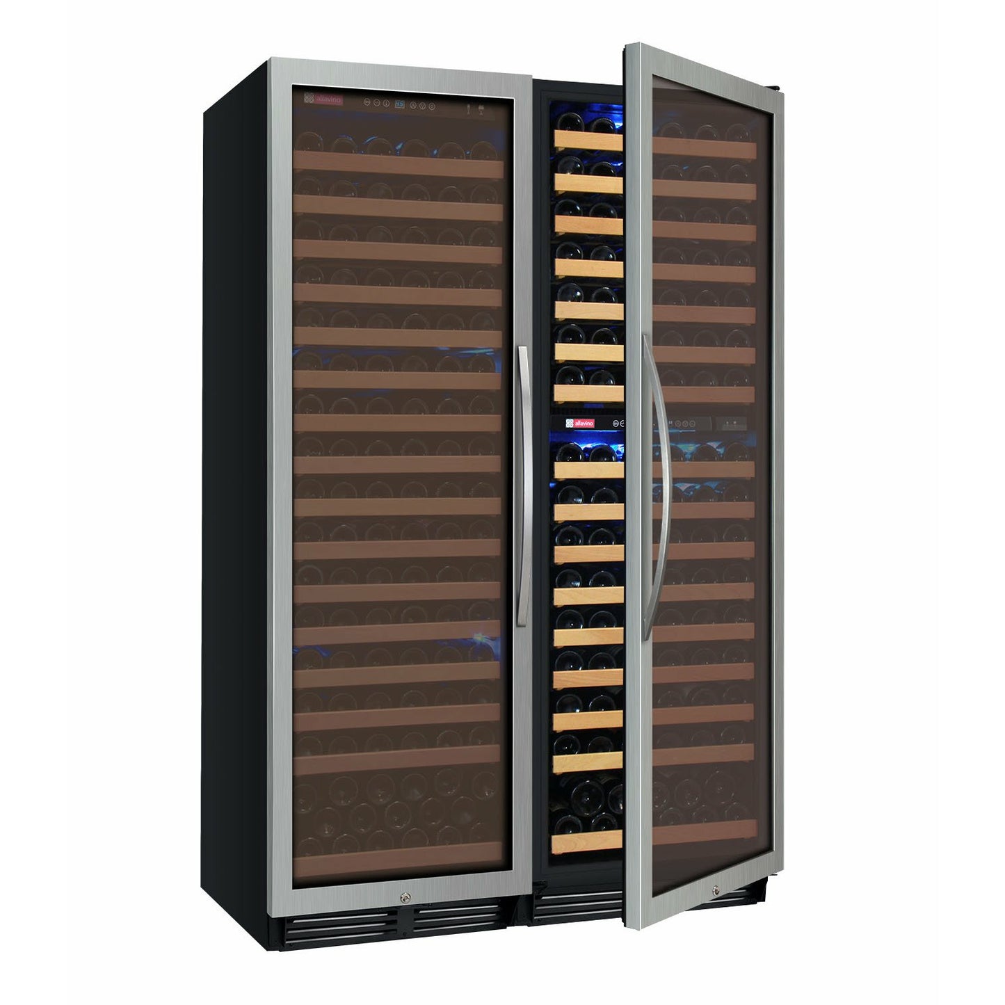 Allavino 48 Inch Wide | 346 Bottle Triple Zone Side-by-Side Wine Cooler | Tru-Vino Technology and FlexCount II Shelving