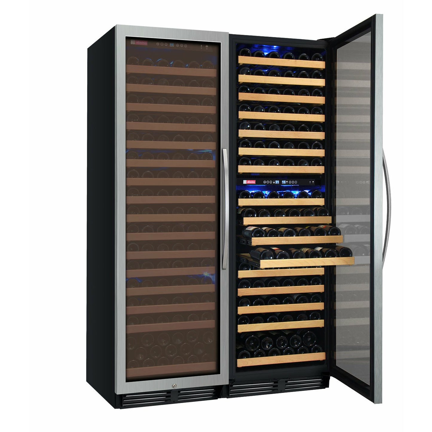 Allavino 48 Inch Wide | 346 Bottle Triple Zone Side-by-Side Wine Cooler | Tru-Vino Technology and FlexCount II Shelving