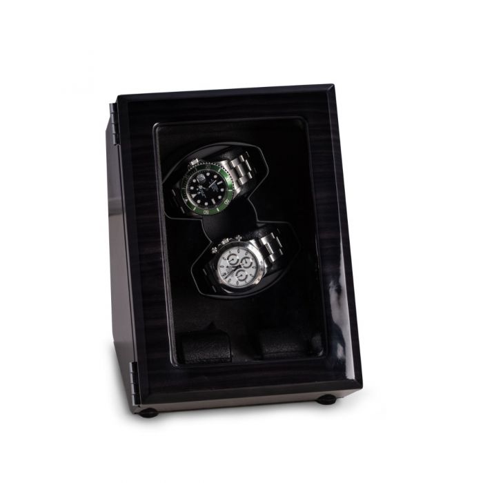 Bey-Berk 2-Watch Winder and 2-Watch Storage Case | Glass Top | Ash Wood | BB740GRY