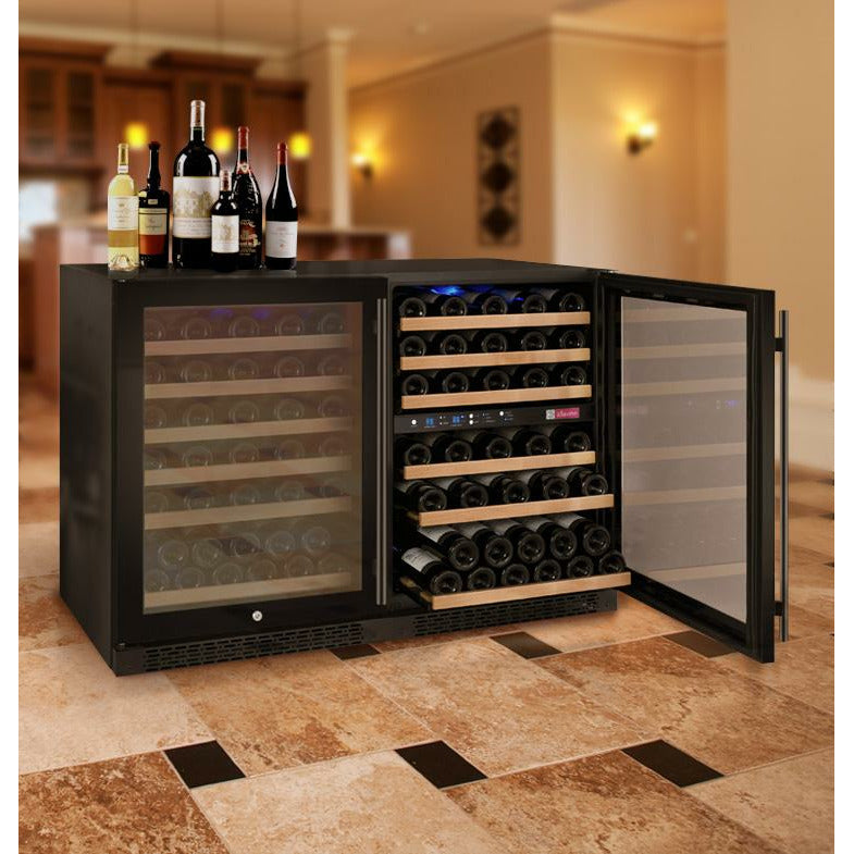 Allavino 47” Wide | 112 Bottle Triple Zone Side-by-Side Wine Cooler | Tru-Vino Technology and FlexCount II Shelving