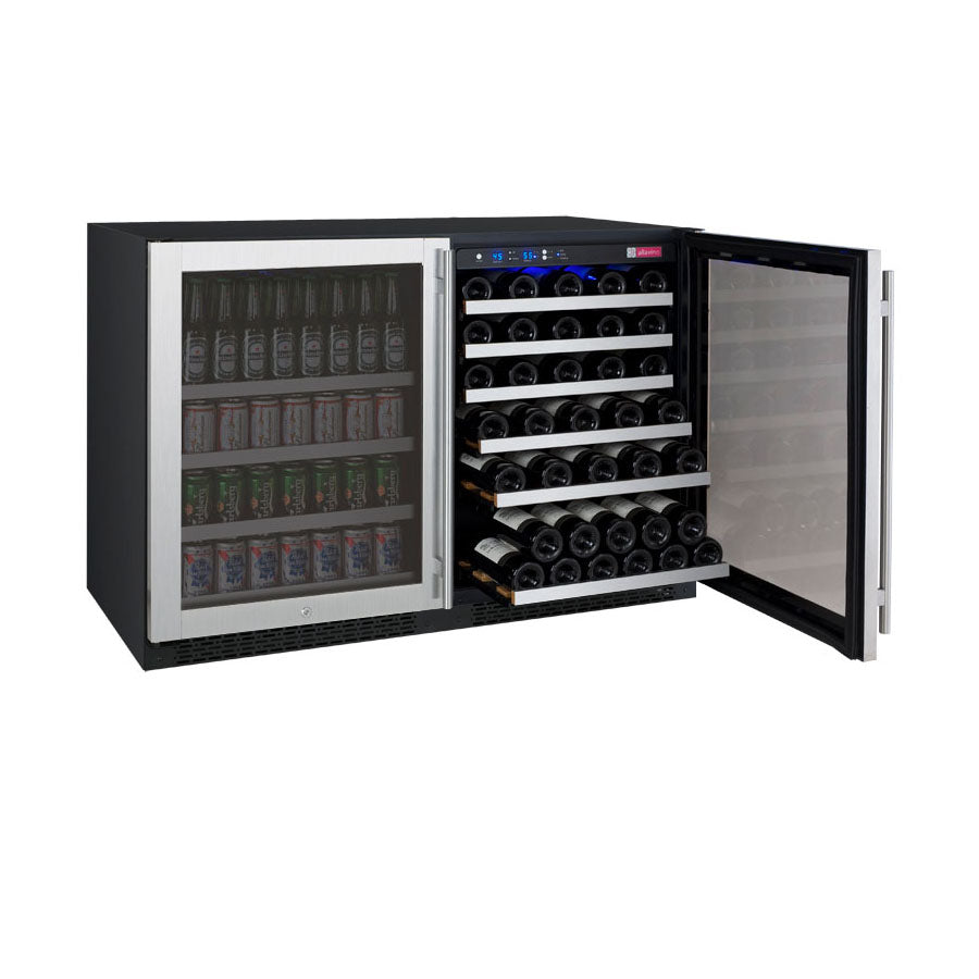 Allavino 47” Wide | Dual Zone Side-by-Side Wine & Beverage Center Combo | Holds 56 Bottles/154 Cans | Tru-Vino Technology and FlexCount II Shelving