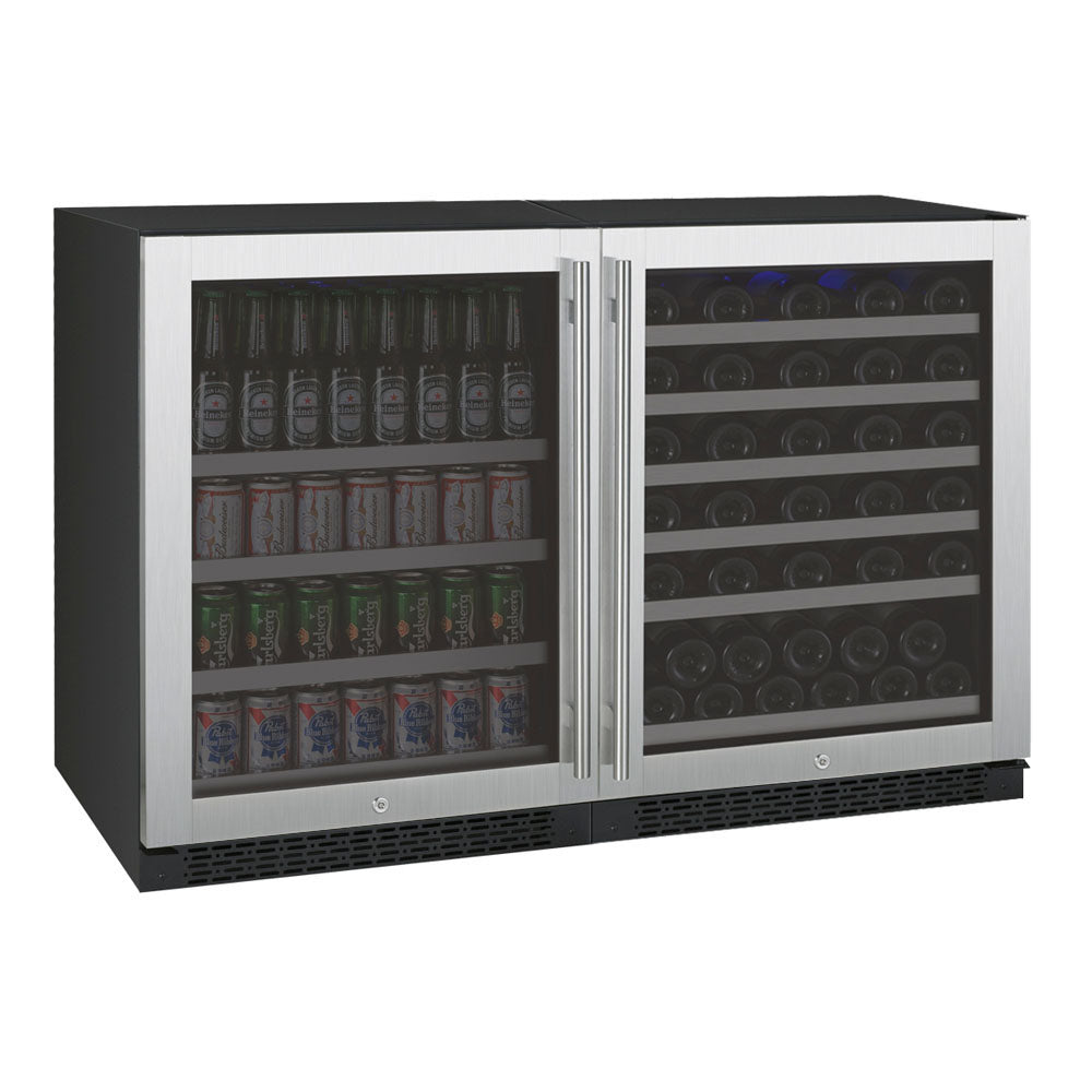 Allavino 47” Wide | Dual Zone Side-by-Side Wine & Beverage Center Combo | Holds 56 Bottles/154 Cans | Tru-Vino Technology and FlexCount II Shelving