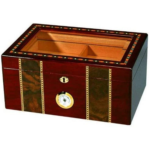 Pompeii Desktop Cigar Humidor w/ High Gloss Inlay | Holds 100 Cigars
