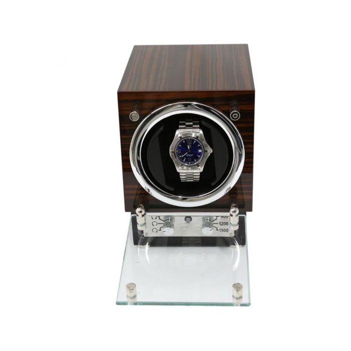 Bey-Berk Single Watch Winder | Glass Face | Ebony Burlwood | BB651EBN