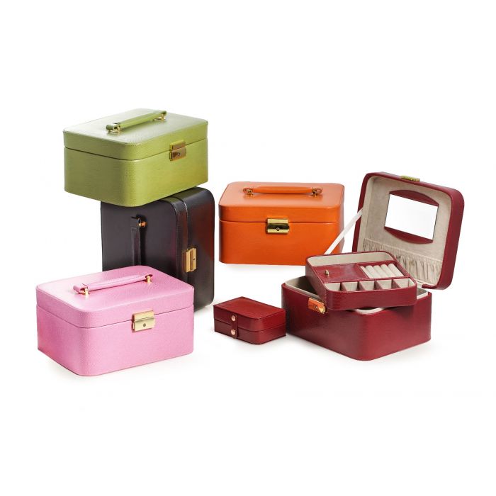 Bey-Berk Jewelry Box Case w/ Handle | Pink Lizard Debossed Leather | BB534PNK
