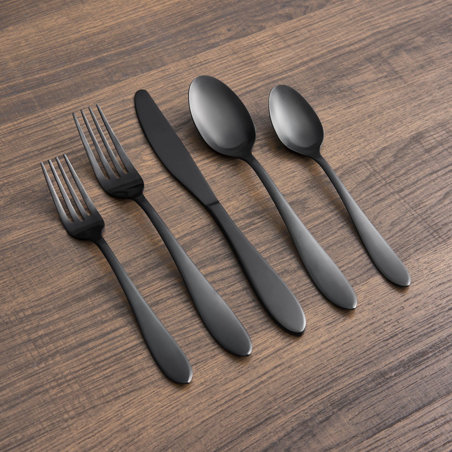 Delia Black Satin 20-Piece Flatware Set