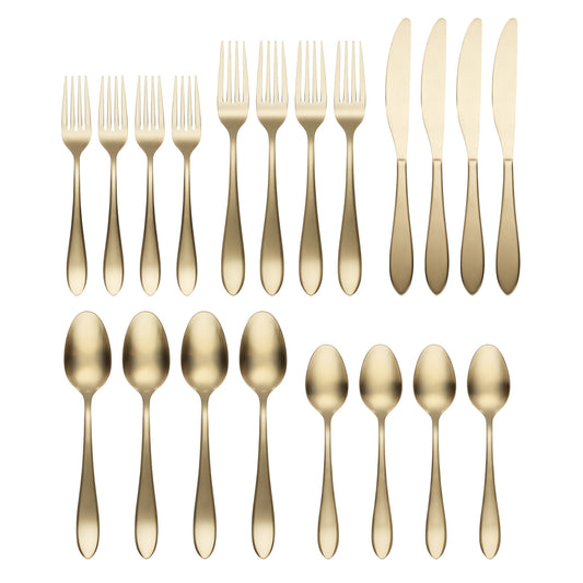 Delia Champagne Satin 20-Piece Flatware Set