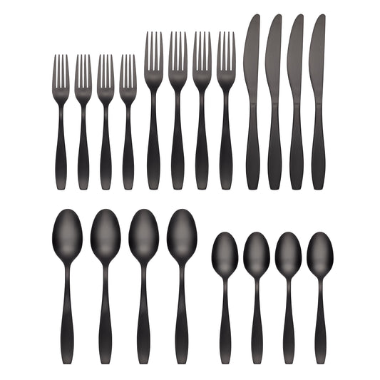 January Black Satin 20-Piece Flatware Set