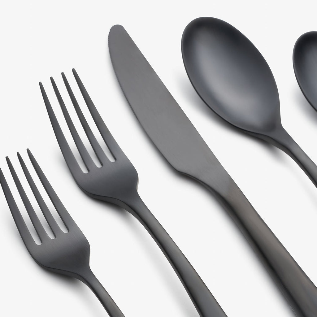 Averie Black Satin 20-Piece Flatware Set